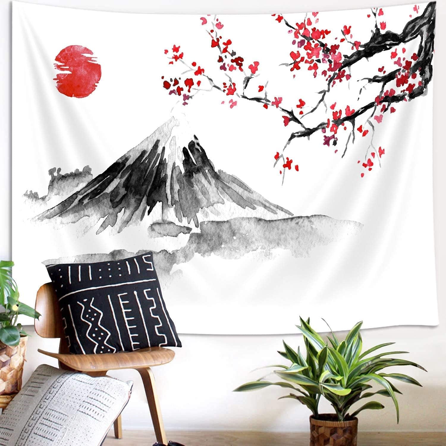 Yisumei wandtapijt esthetische maan bloemen zwart maat Home - Accessoires en Decoratie Naty Shop Rood 150L X 130B Cm