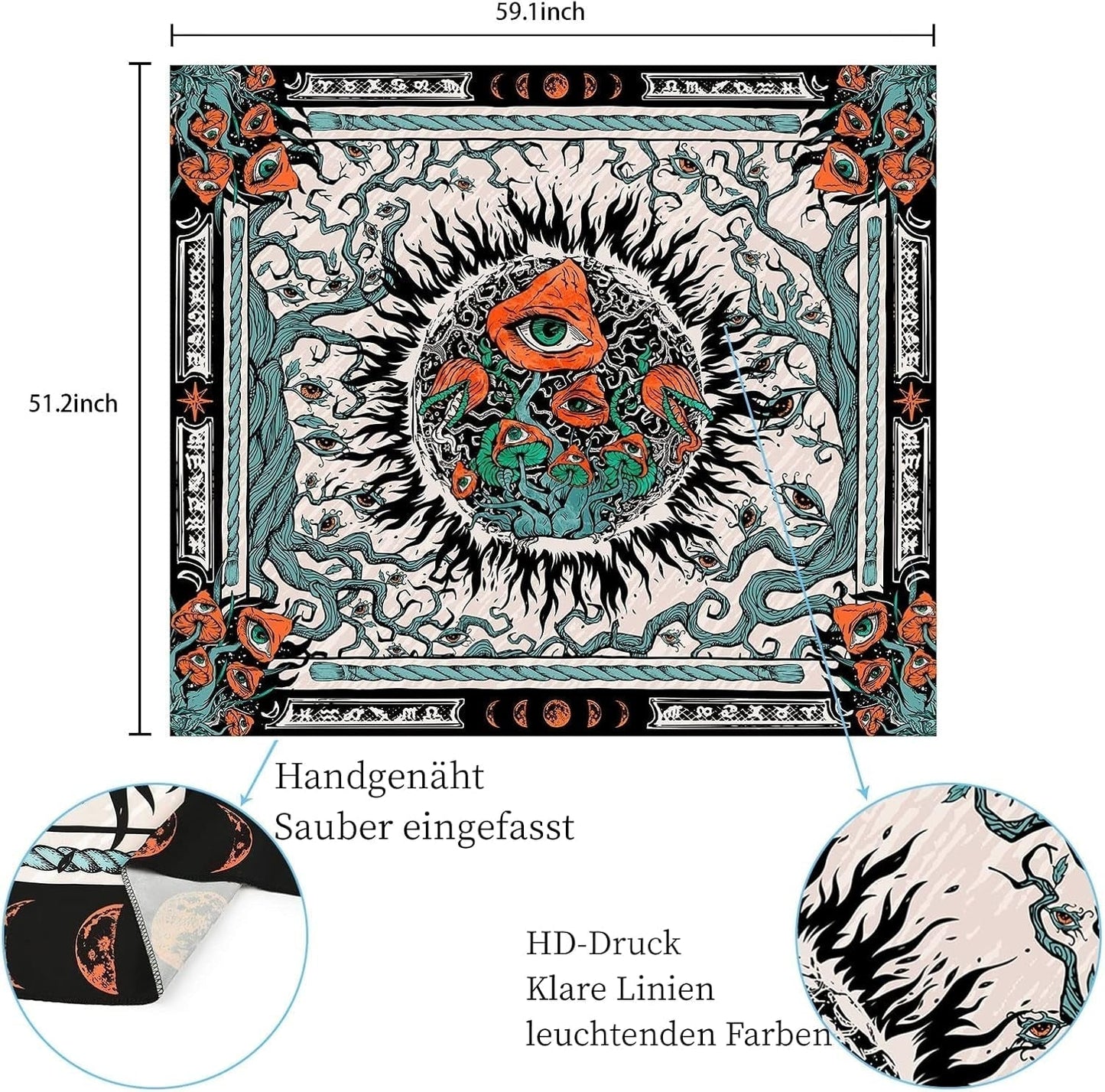 Wandtapijt yrendenge paddestoelen zonnebrand canvas hippie ogen Home - Accessoires en Decoratie Naty Shop