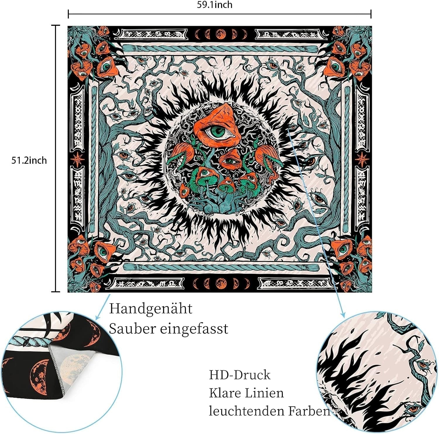 Wandtapijt yrendenge paddestoelen zonnebrand canvas hippie ogen Home - Accessoires en Decoratie Naty Shop