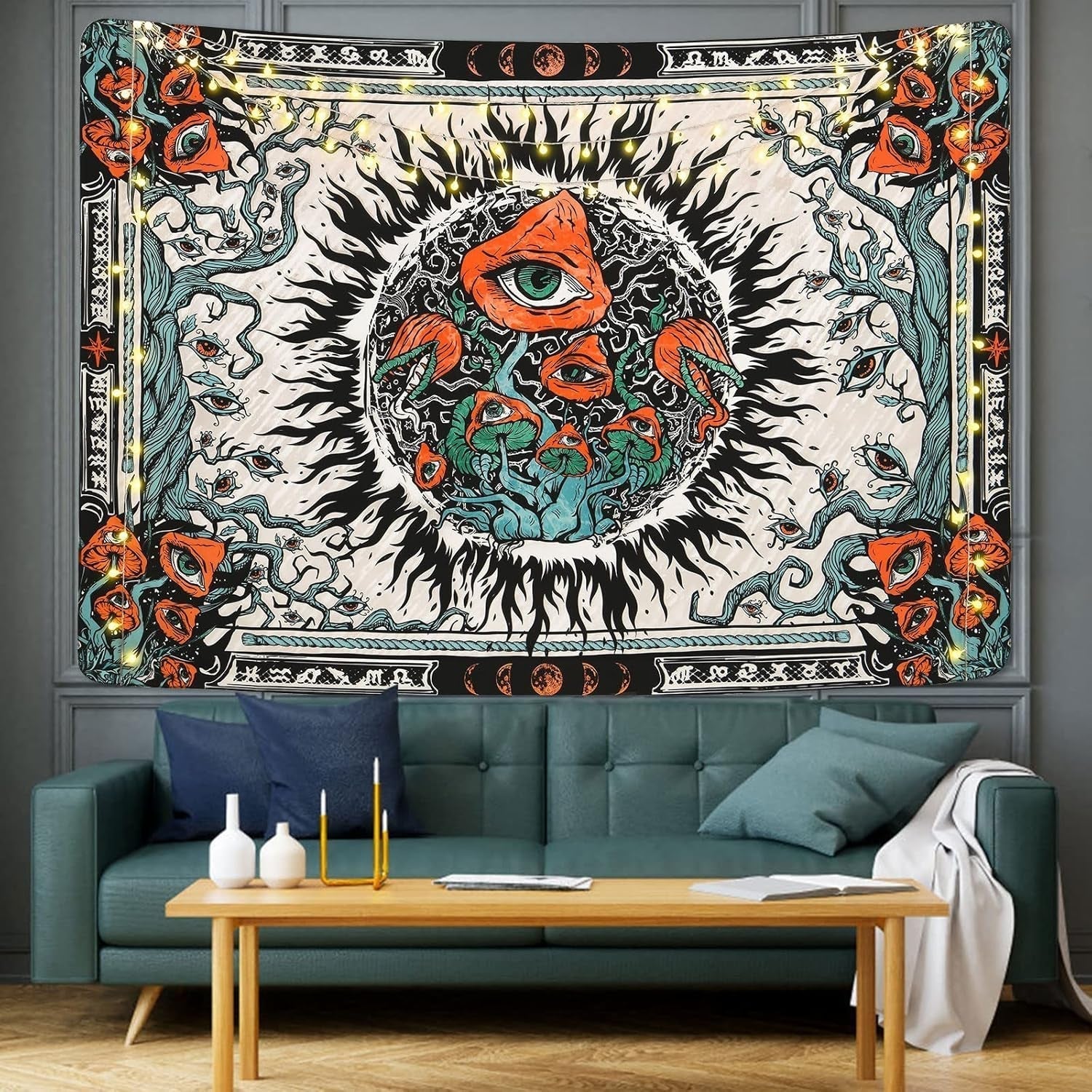 Wandtapijt yrendenge paddestoelen zonnebrand canvas hippie ogen Home - Accessoires en Decoratie Naty Shop