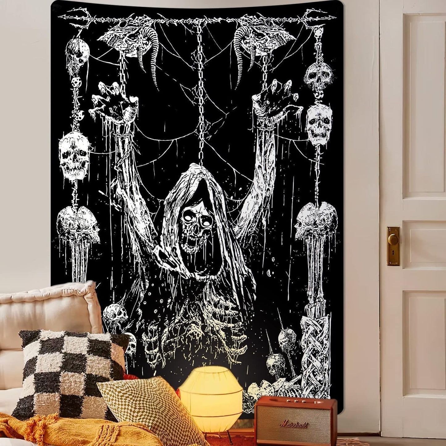 Wandtapijt yrendenge menselijke schedel zwart wit Wonen - Accessoires en Decoratie Naty Shop