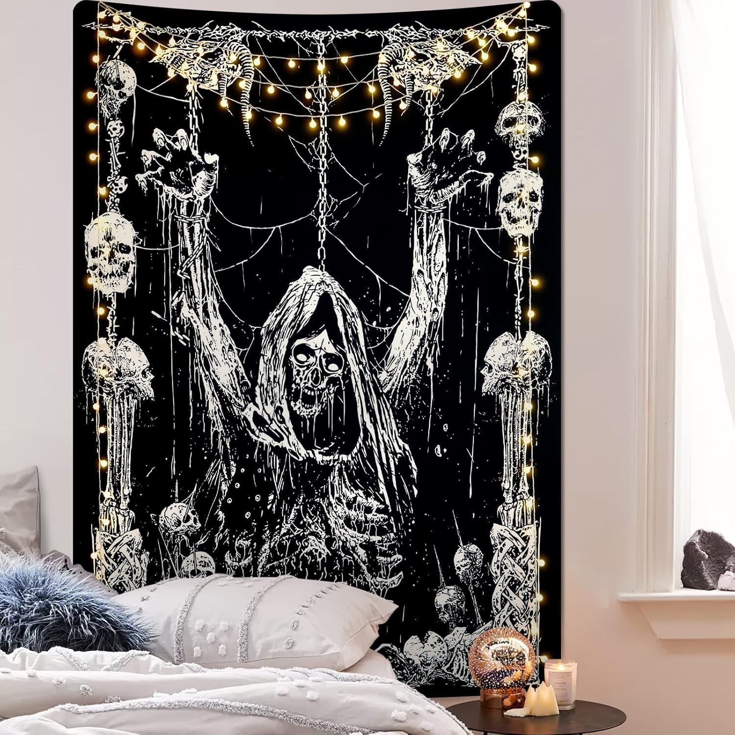 Wandtapijt yrendenge menselijke schedel zwart wit Wonen - Accessoires en Decoratie Naty Shop