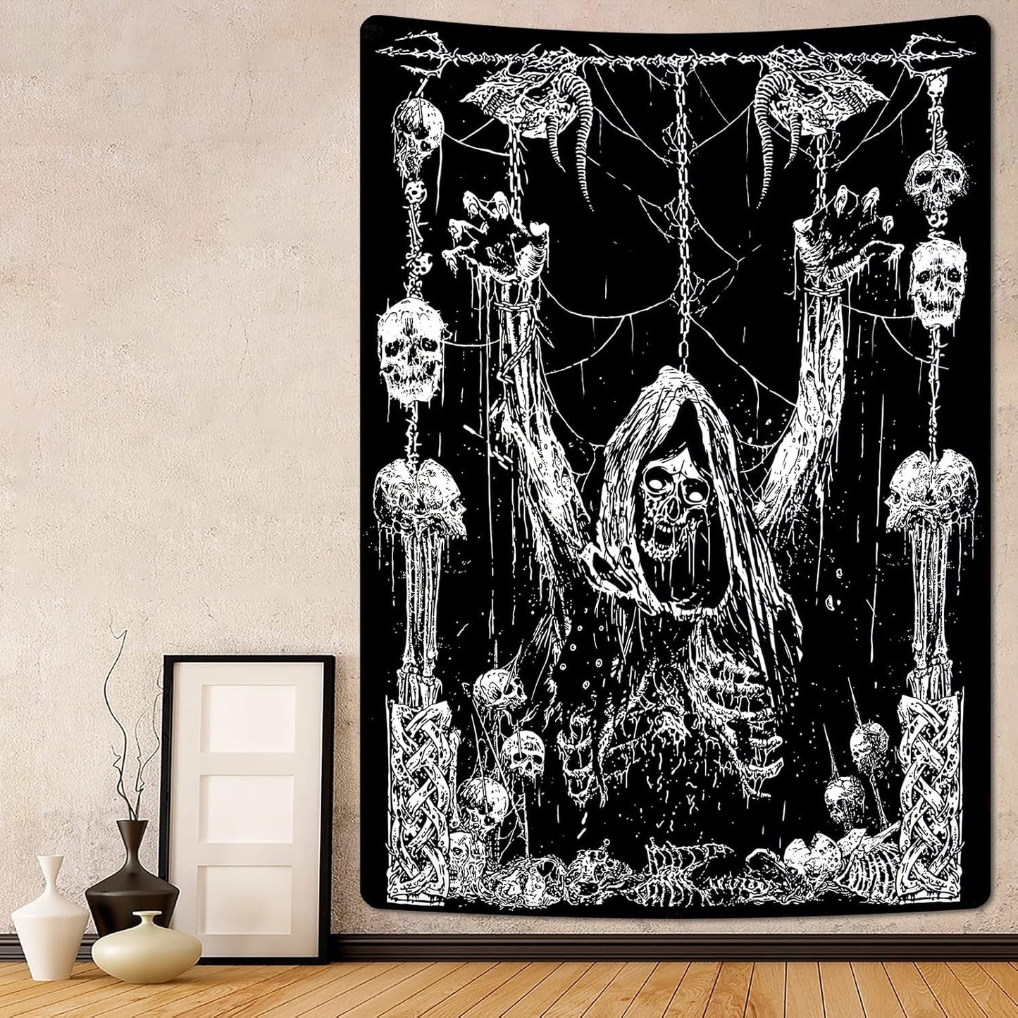 Wandtapijt yrendenge menselijke schedel zwart wit Wonen - Accessoires en Decoratie Naty Shop