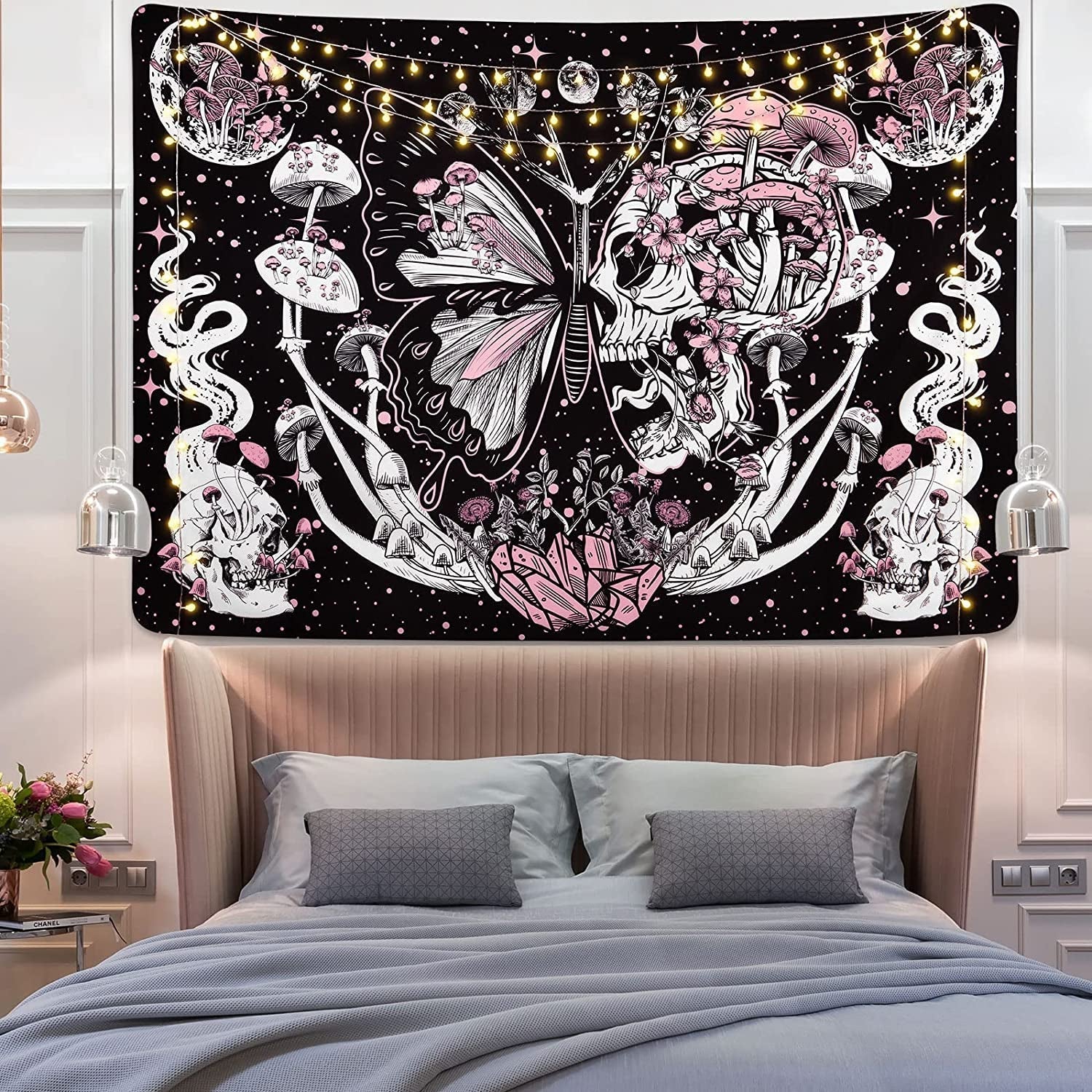 Wandtapijt yrendenge vlinders skelet paddestoelen huis sterren maan Casa - Accessoires en Decoratie Naty Shop