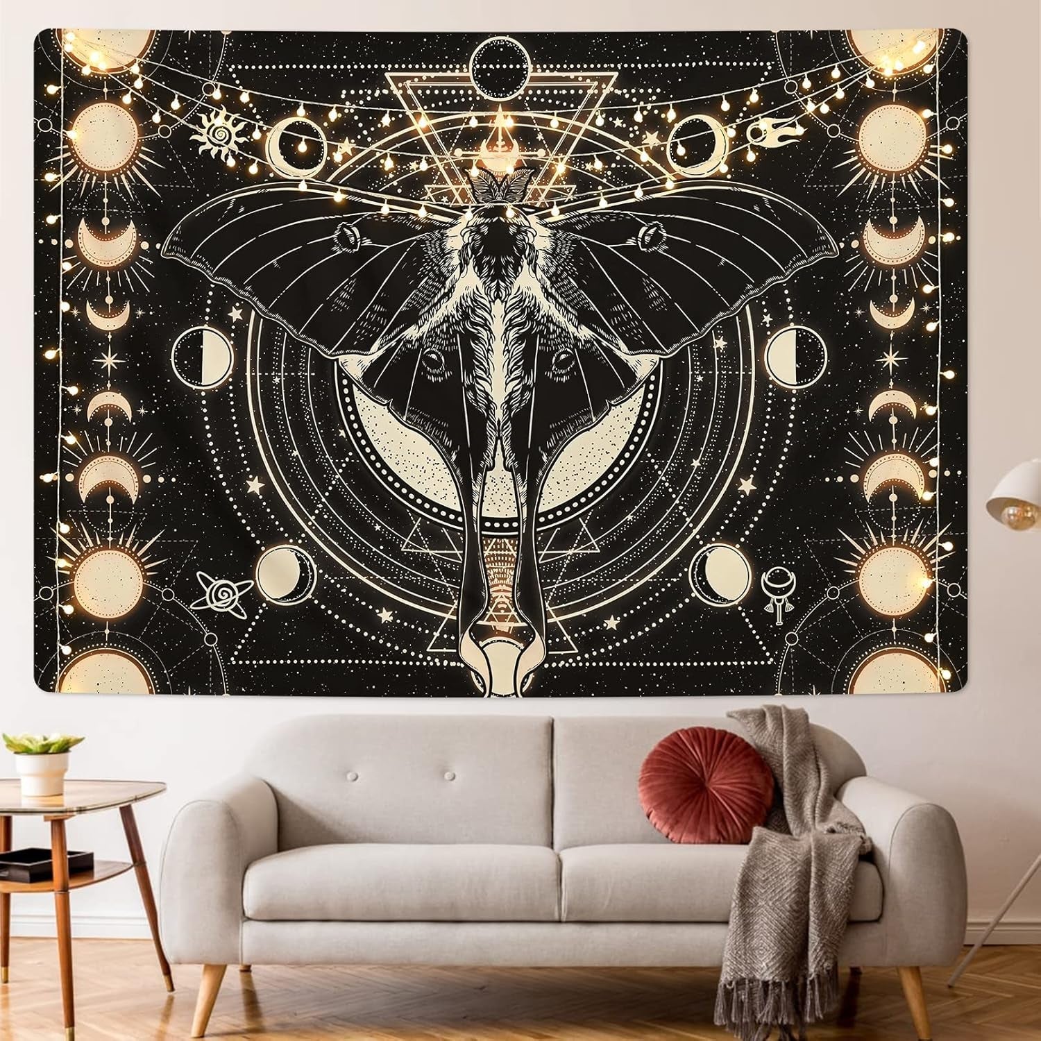 Wandtapijt yrendenge motten zwart zon maan naturel Wonen - Accessoires en Decoratie Naty Shop