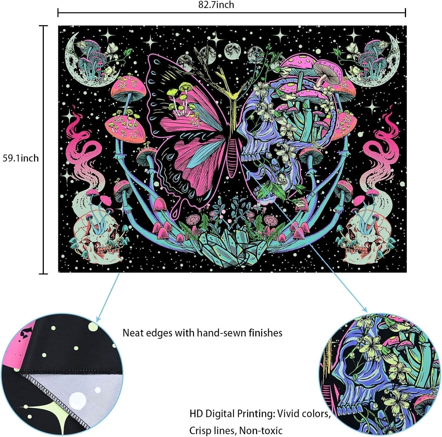 Yrendenge wandtapijt fluorescerend wandtapijt vlinders fase Home - Accessoires en Decoratie Naty Shop
