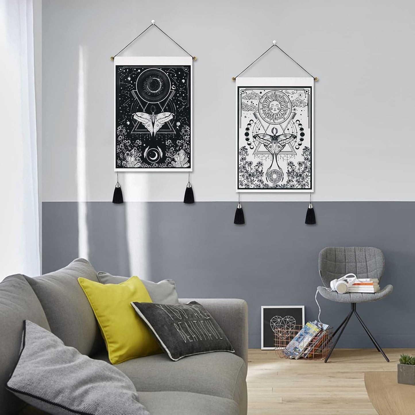 Yugarlibi wandtapijt 2 stuks kleine wandtapijten hangende maan en zon Home - Accessoires en Decoratie Naty Shop