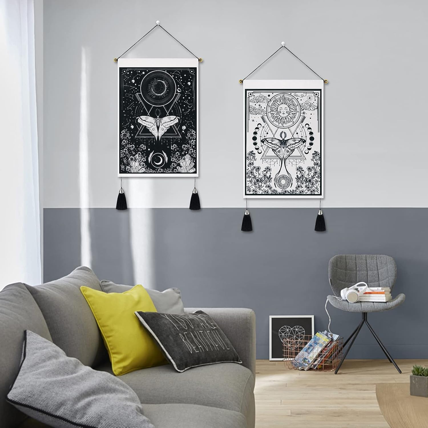 Yugarlibi wandtapijt 2 stuks kleine wandtapijten hangende maan en zon Home - Accessoires en Decoratie Naty Shop