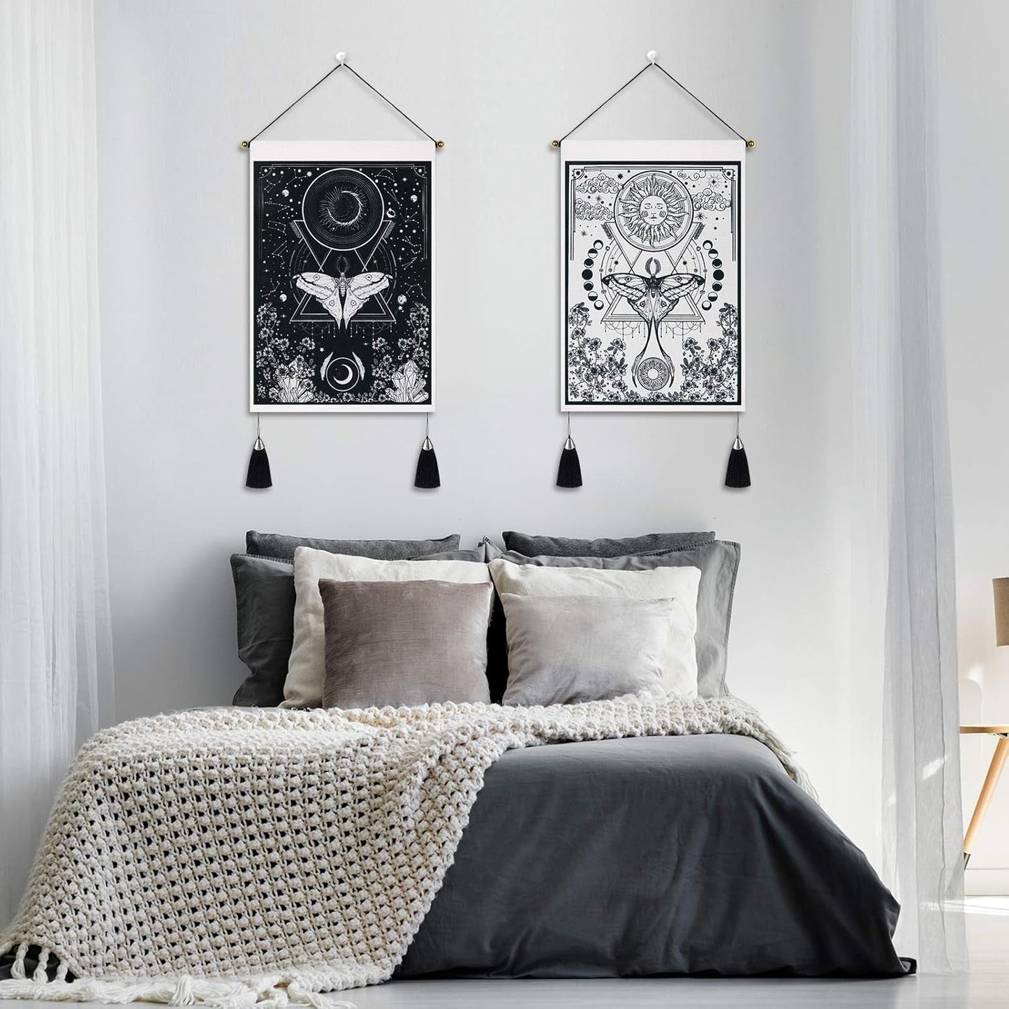 Yugarlibi wandtapijt 2 stuks kleine wandtapijten hangende maan en zon Home - Accessoires en Decoratie Naty Shop