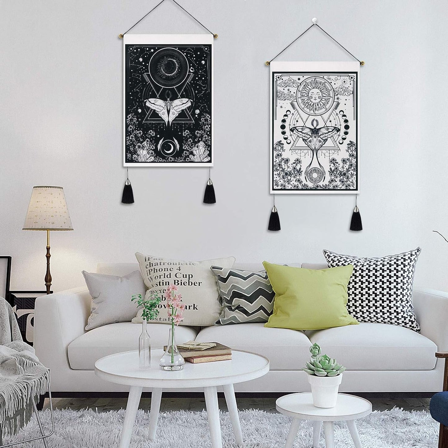 Yugarlibi wandtapijt 2 stuks kleine wandtapijten hangende maan en zon Home - Accessoires en Decoratie Naty Shop