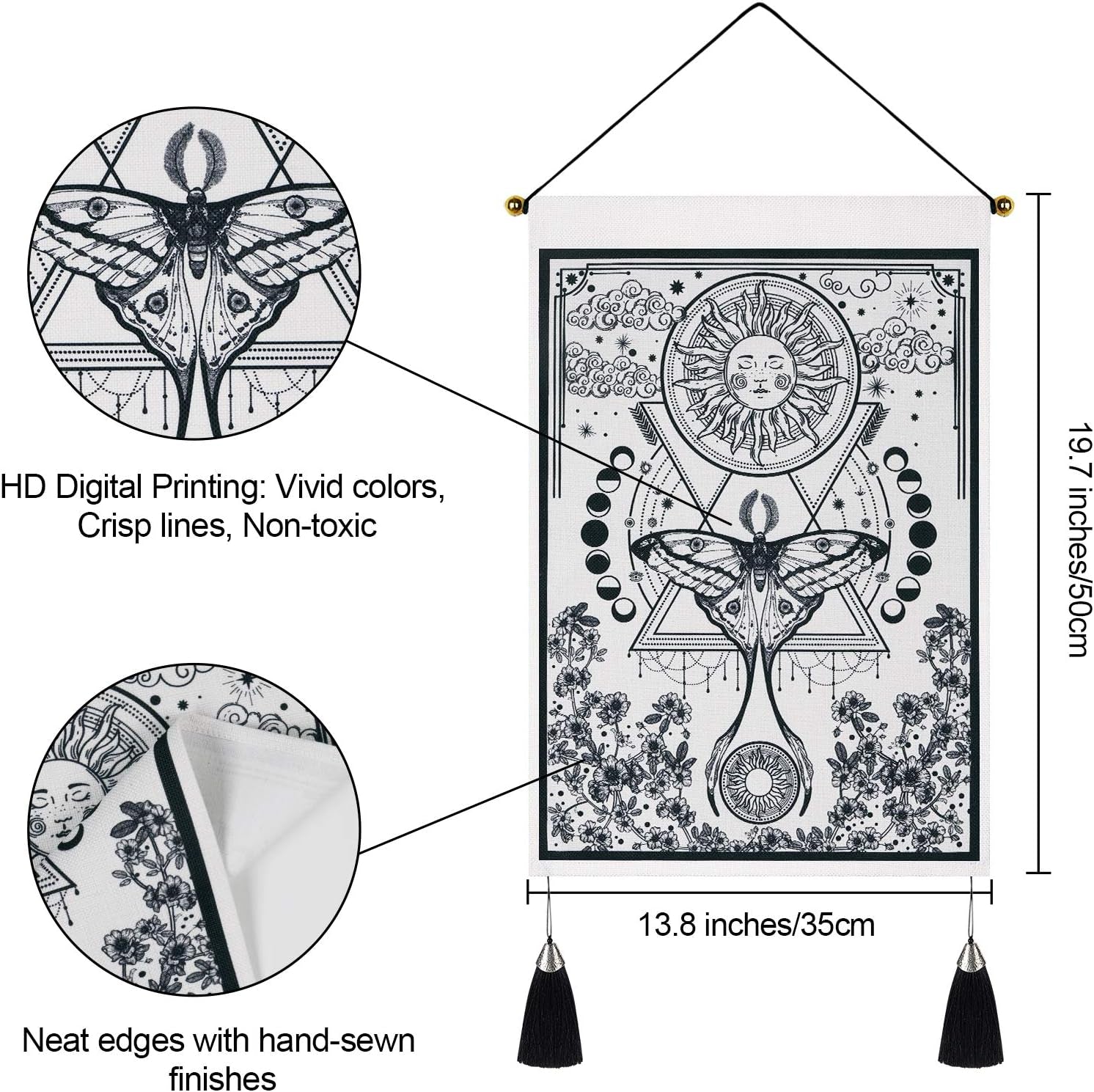 Yugarlibi wandtapijt 2 stuks kleine wandtapijten hangende maan en zon Home - Accessoires en Decoratie Naty Shop