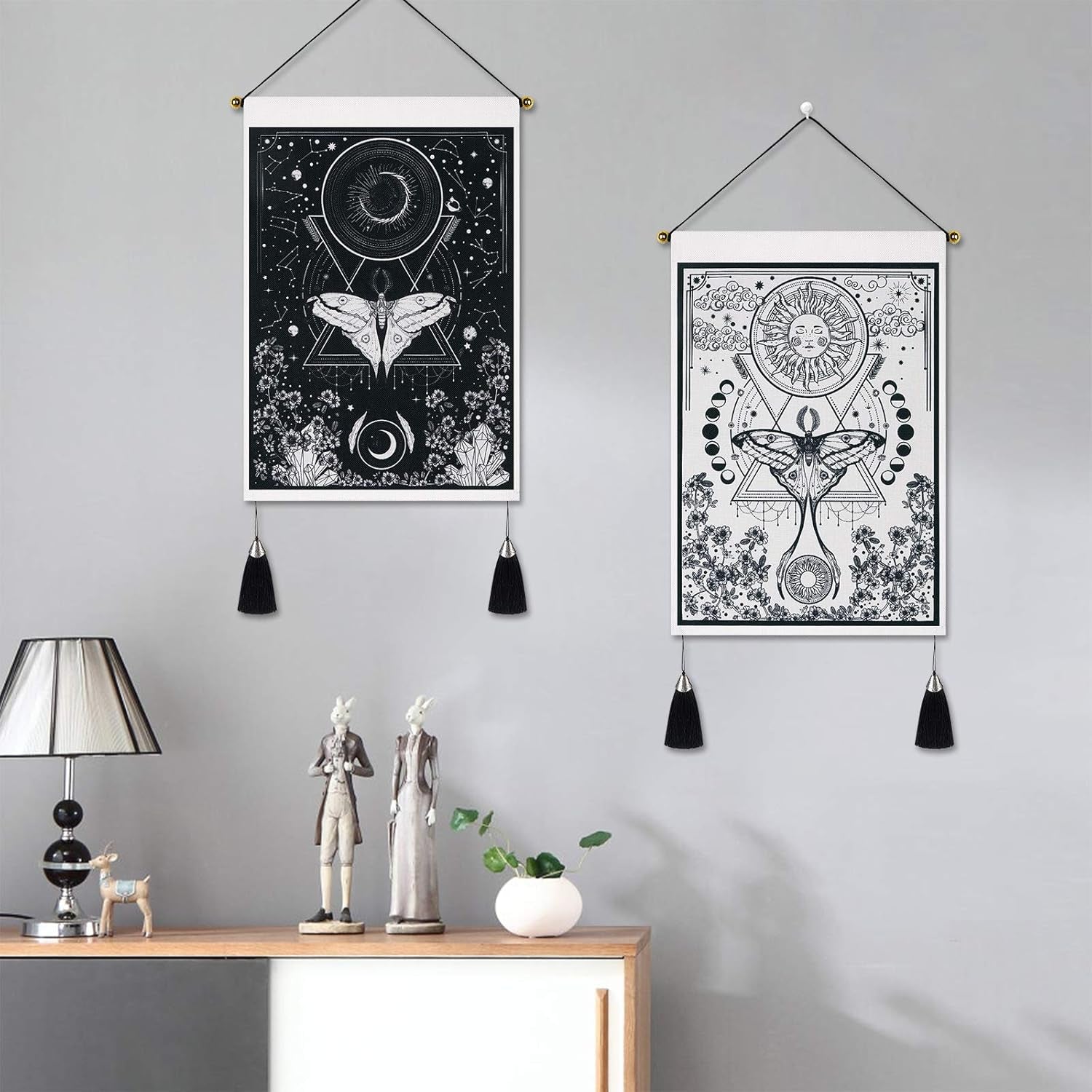 Yugarlibi wandtapijt 2 stuks kleine wandtapijten hangende maan en zon Home - Accessoires en Decoratie Naty Shop
