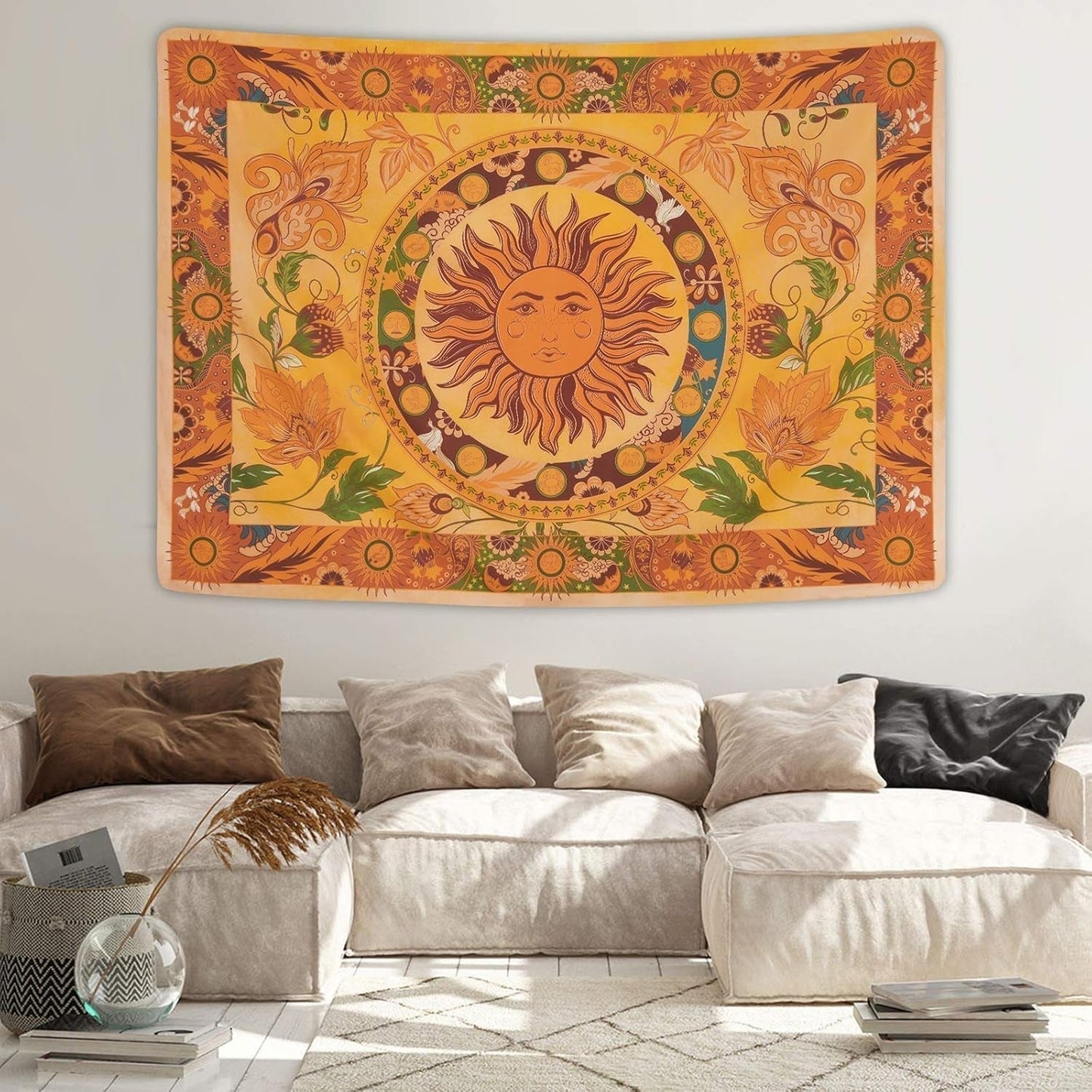 Wandtapijt yugarlibi brandende zon lentebloemen vintage muur Woon - Accessoires en Decoratie Naty Shop