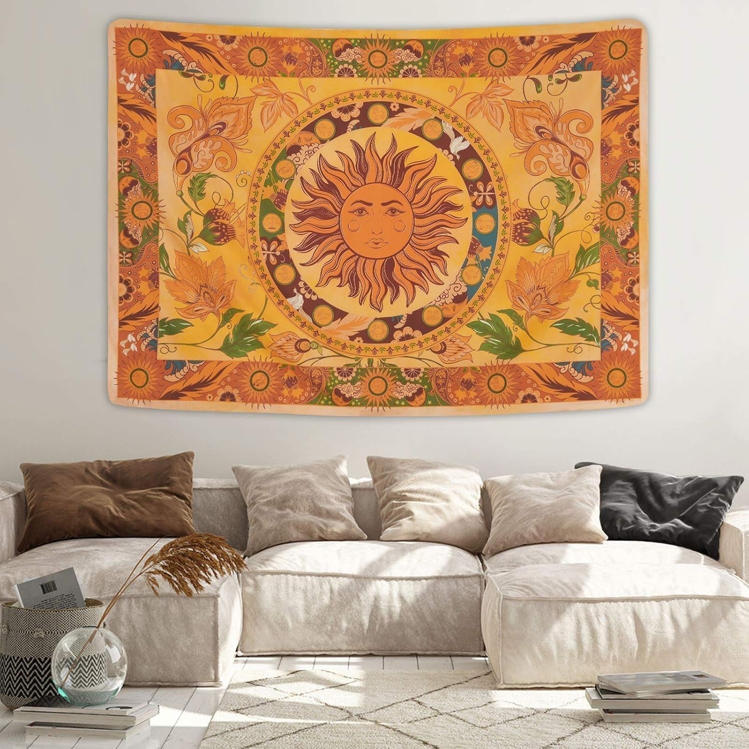 Wandtapijt yugarlibi brandende zon lentebloemen vintage muur Woon - Accessoires en Decoratie Naty Shop