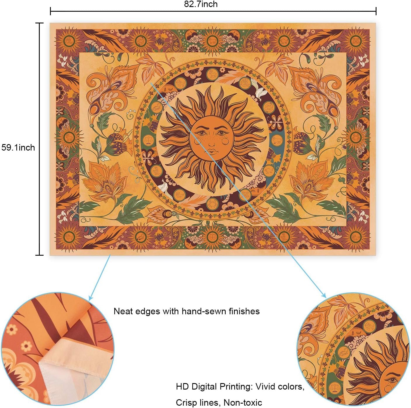 Wandtapijt yugarlibi brandende zon lentebloemen vintage muur Woon - Accessoires en Decoratie Naty Shop