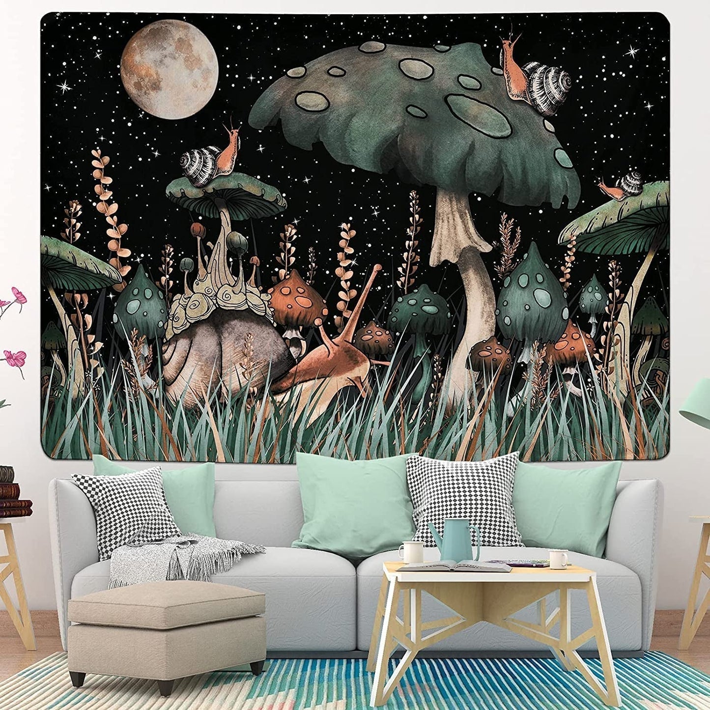 Wandtapijt yugarlibi paddestoel zwarte woud slak hangend Wonen - Accessoires en Decoratie Naty Shop