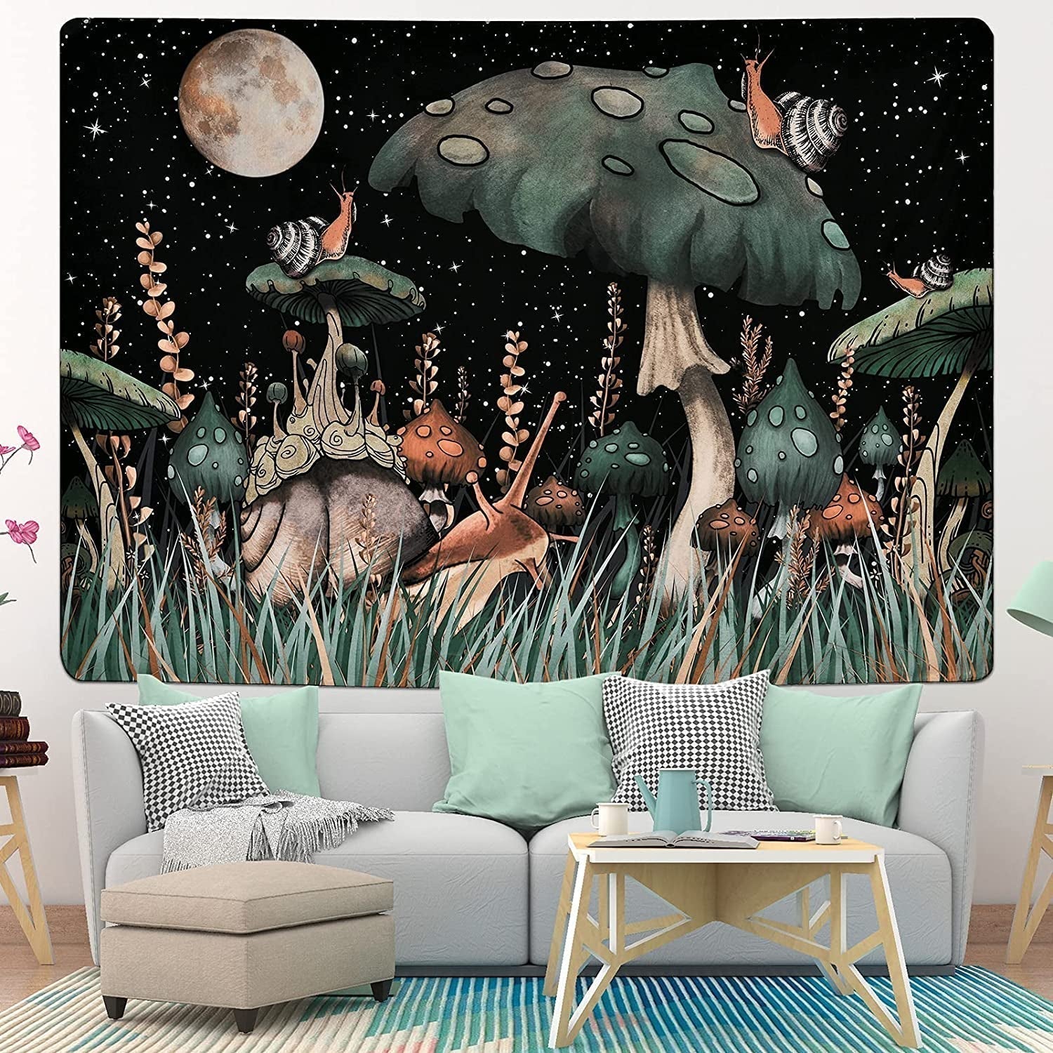 Wandtapijt yugarlibi paddestoel zwarte woud slak hangend Wonen - Accessoires en Decoratie Naty Shop