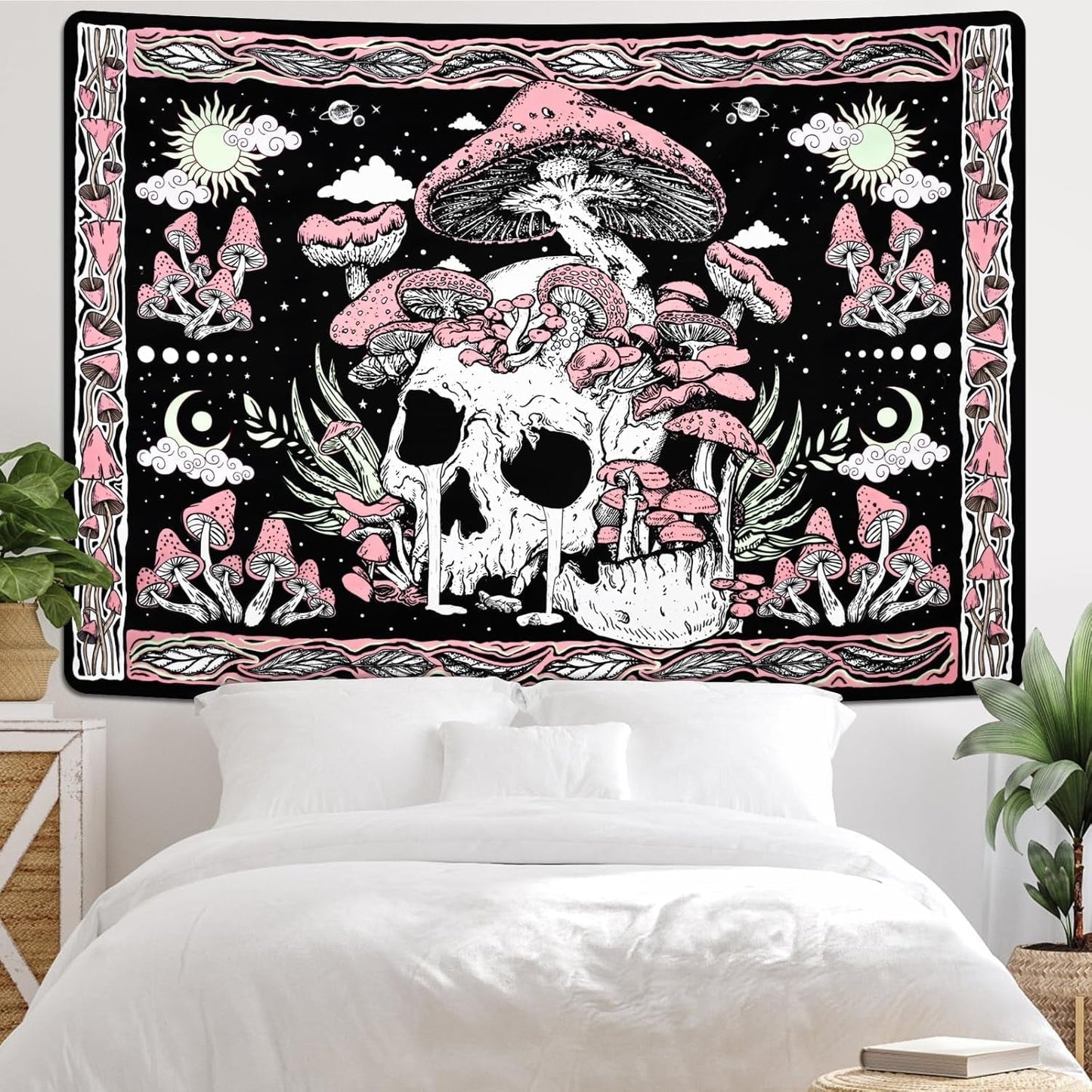 Wandtapijt yugarlibi roze schedel paddestoelen skelet Wonen - Accessoires en Decoratie Naty Shop