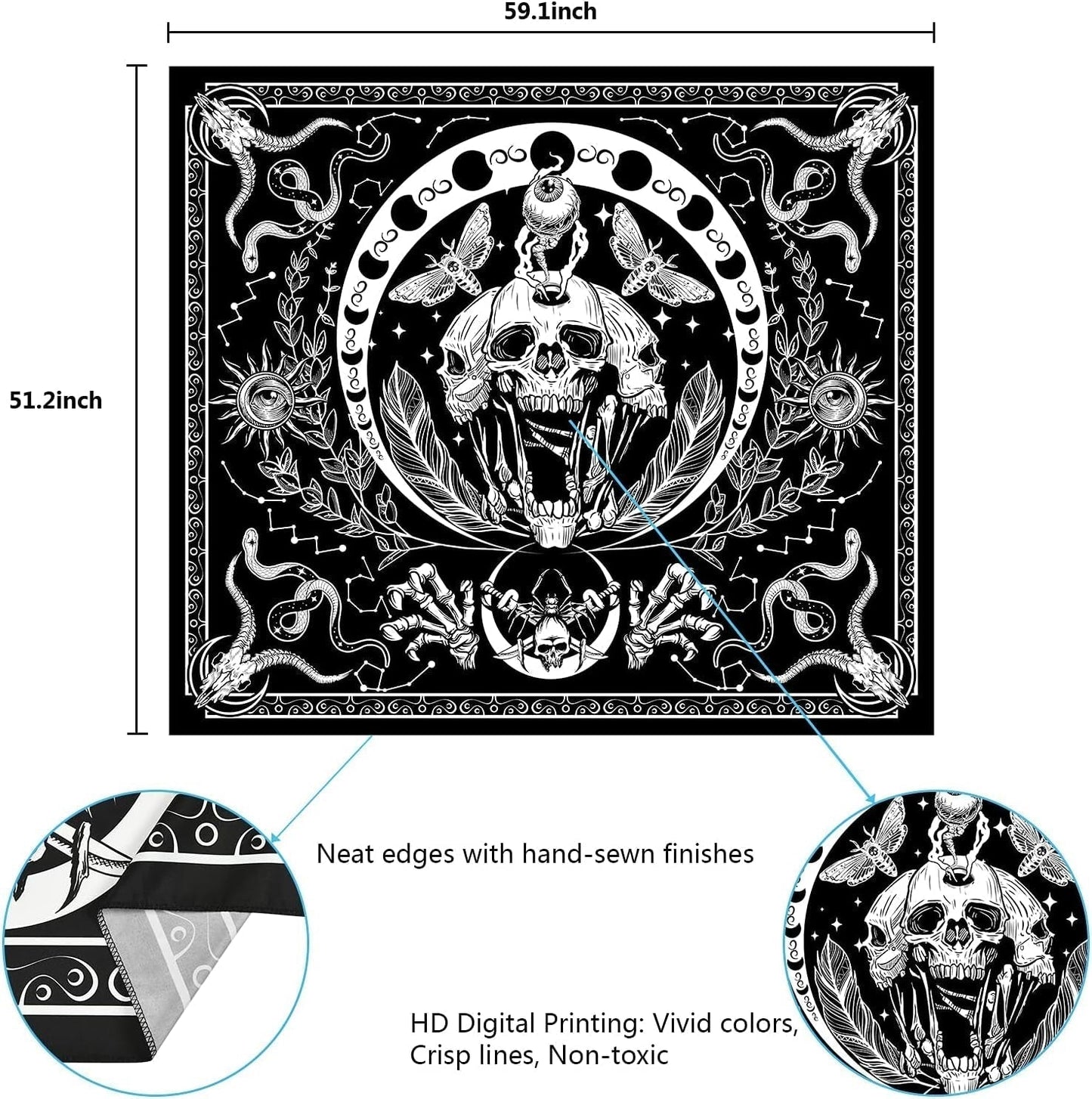 Wandtapijt yugarlibi skelet zwarte slang mot esthetisch canvas Woon - Accessoires en Decoratie Naty Shop