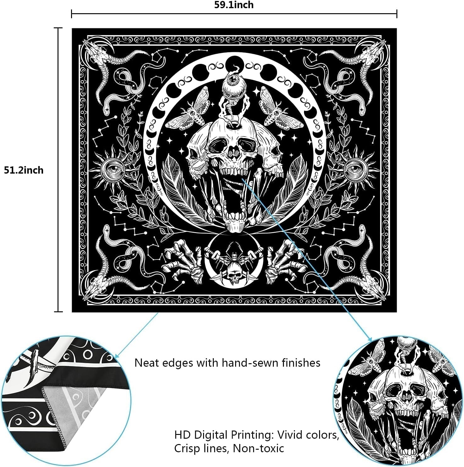 Wandtapijt yugarlibi skelet zwarte slang mot esthetisch canvas Woon - Accessoires en Decoratie Naty Shop
