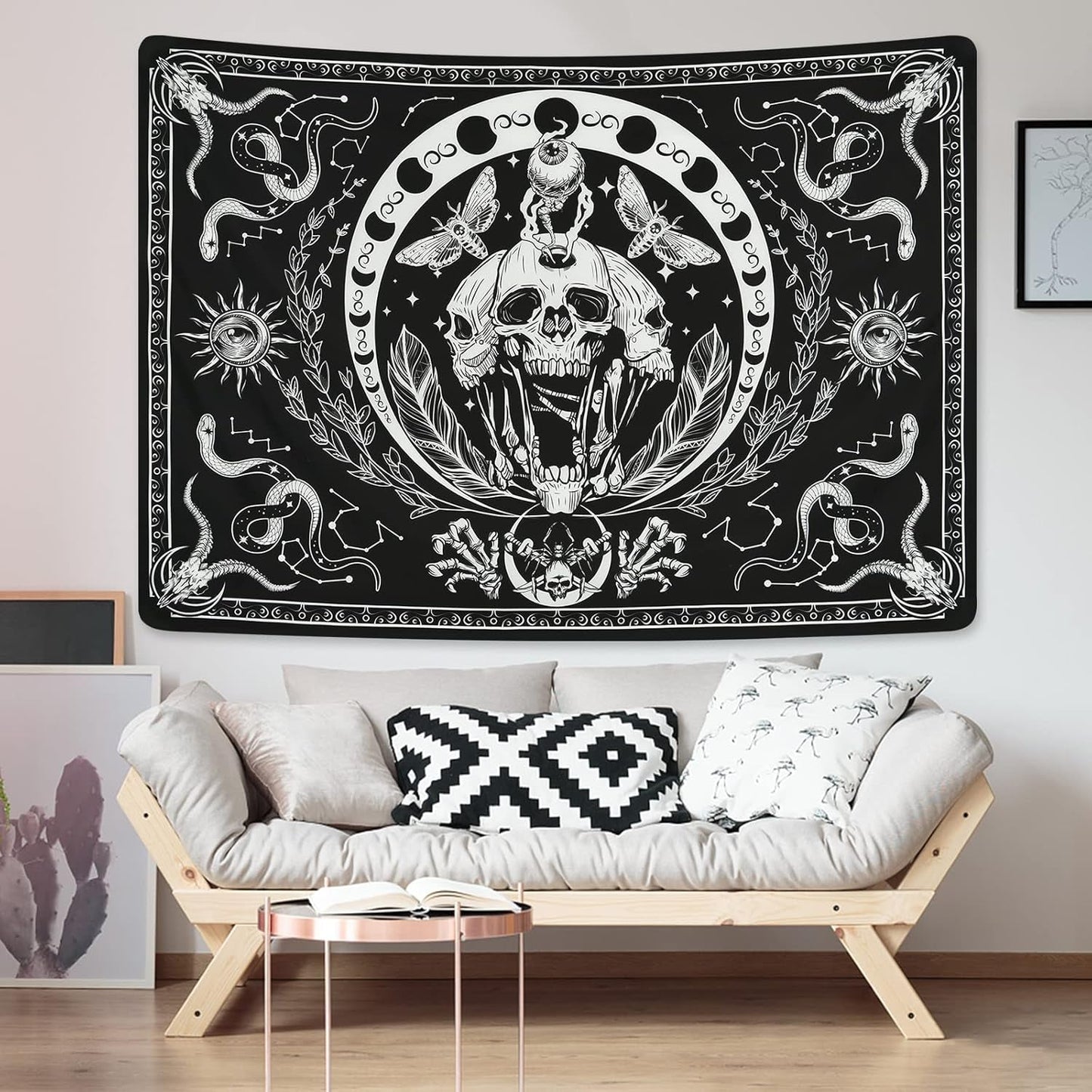 Wandtapijt yugarlibi skelet zwarte slang mot esthetisch canvas Woon - Accessoires en Decoratie Naty Shop