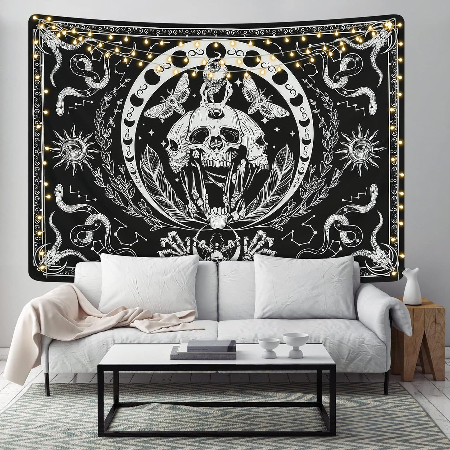 Wandtapijt yugarlibi skelet zwarte slang mot esthetisch canvas Woon - Accessoires en Decoratie Naty Shop