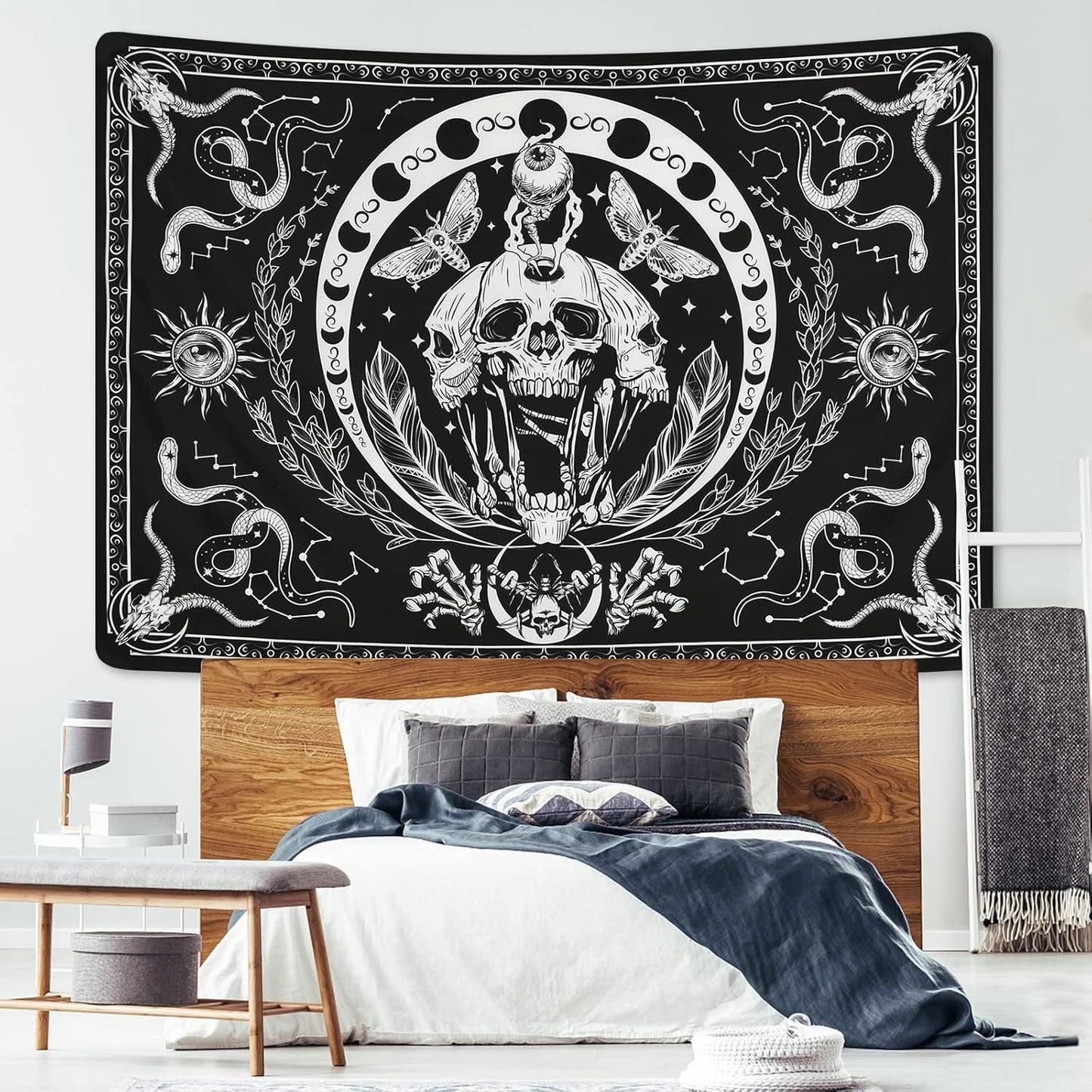 Wandtapijt yugarlibi skelet zwarte slang mot esthetisch canvas Woon - Accessoires en Decoratie Naty Shop