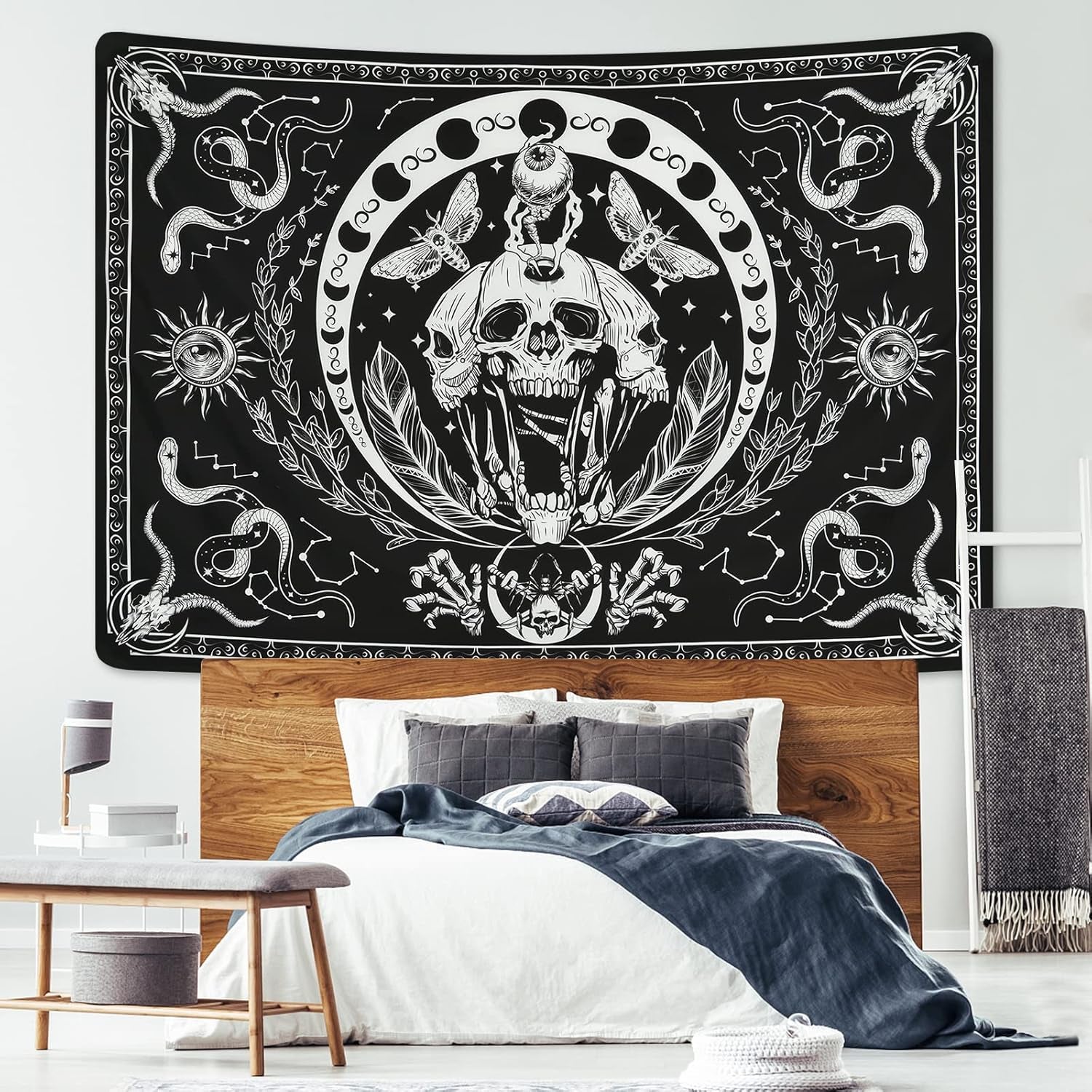 Wandtapijt yugarlibi skelet zwarte slang mot esthetisch canvas Woon - Accessoires en Decoratie Naty Shop