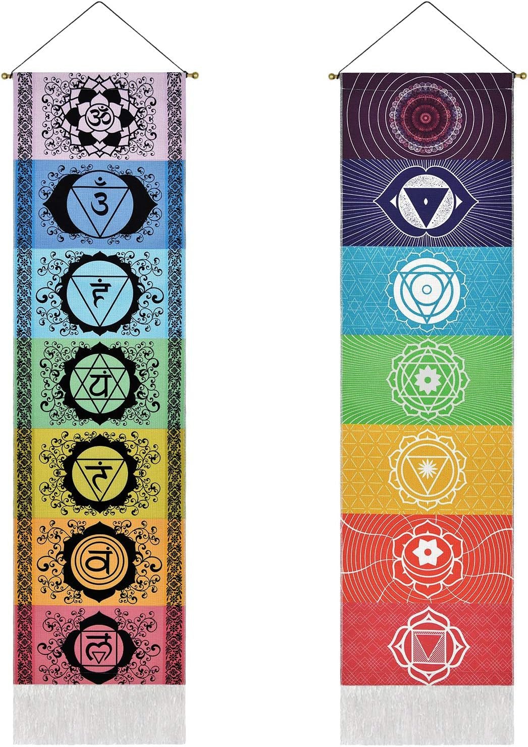 yugarlibi wandtapijt set chakra hangers meditatie yoga trippy Home - Accessoires en Decoratie Naty Shop Chakra wit en zwart 130X32,5Cm