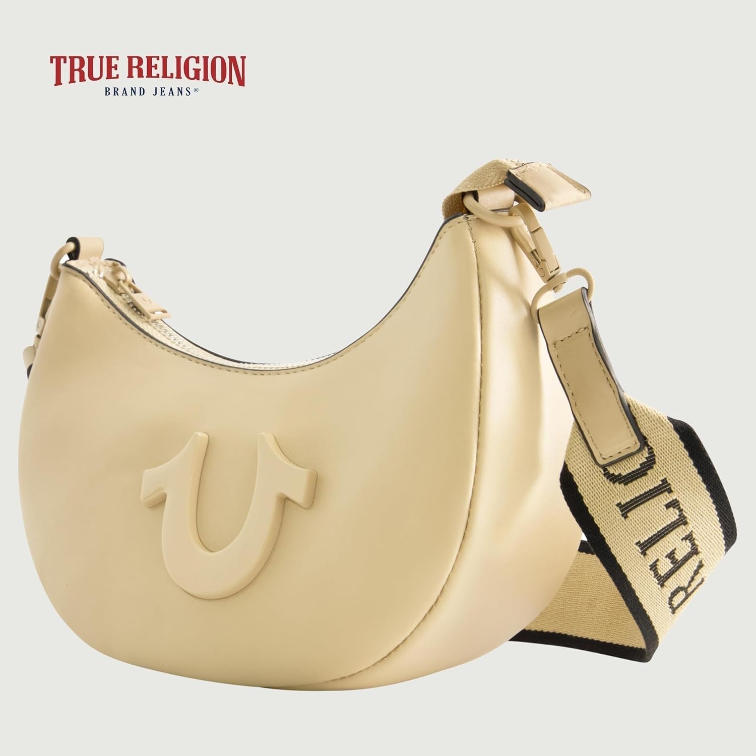 True Religion Schoudertas voor dames, Crescent Hobo-handtas met verstelbare afneembare riem en hoefijzerlogo Damestassen Naty Shop