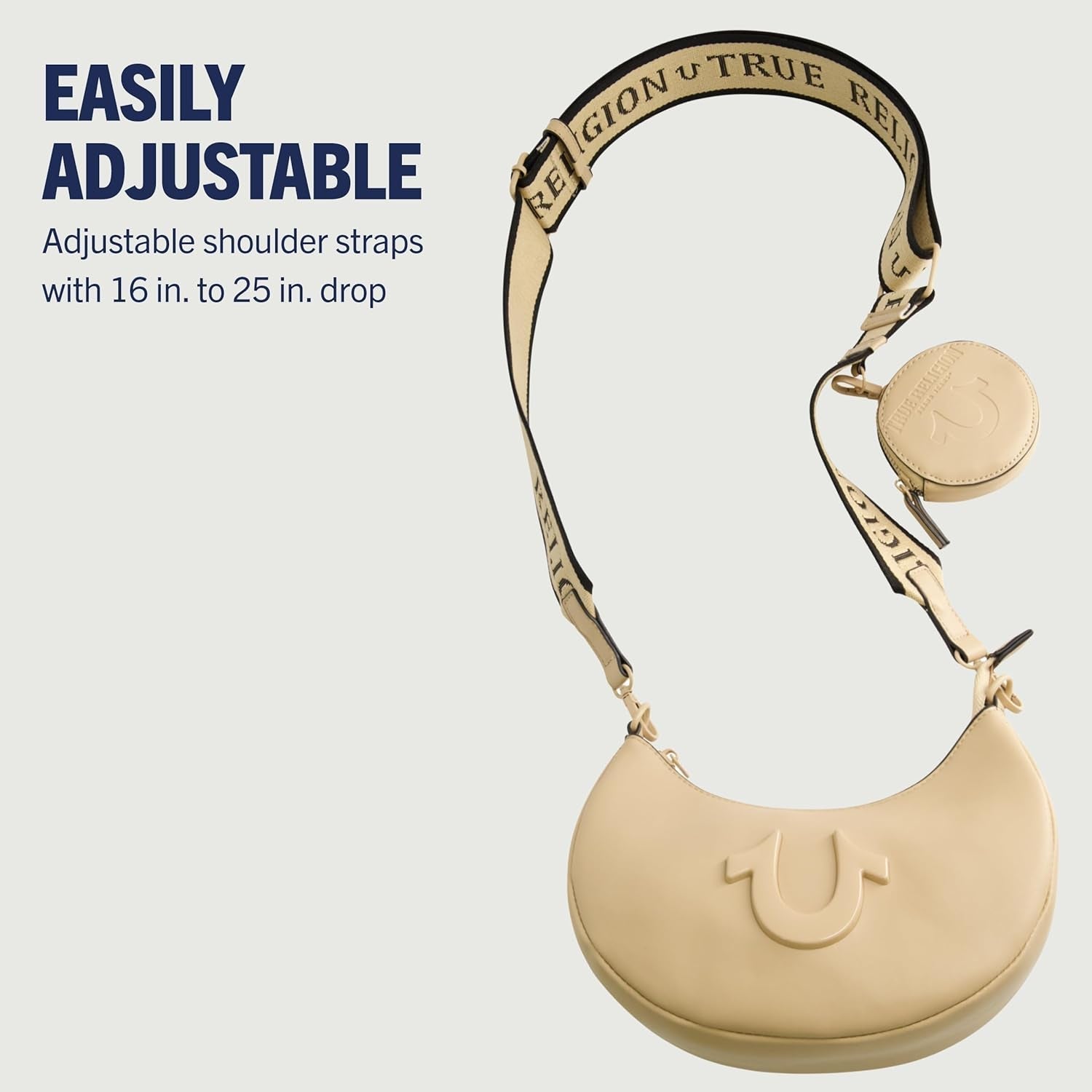 True Religion Schoudertas voor dames, Crescent Hobo-handtas met verstelbare afneembare riem en hoefijzerlogo Damestassen Naty Shop