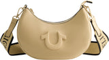 True Religion schoudertas voor dames, Crescent Hobo-handtas met verstelbare afneembare riem en hoefijzerlogo Damestassen Naty Shop Kameel