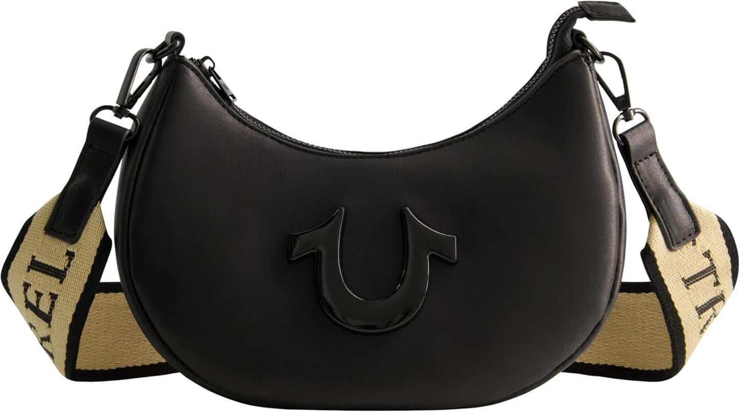 True Religion schoudertas voor dames, Crescent Hobo handtas met verstelbare afneembare riem en hoefijzerlogo damestassen Naty Shop zwart
