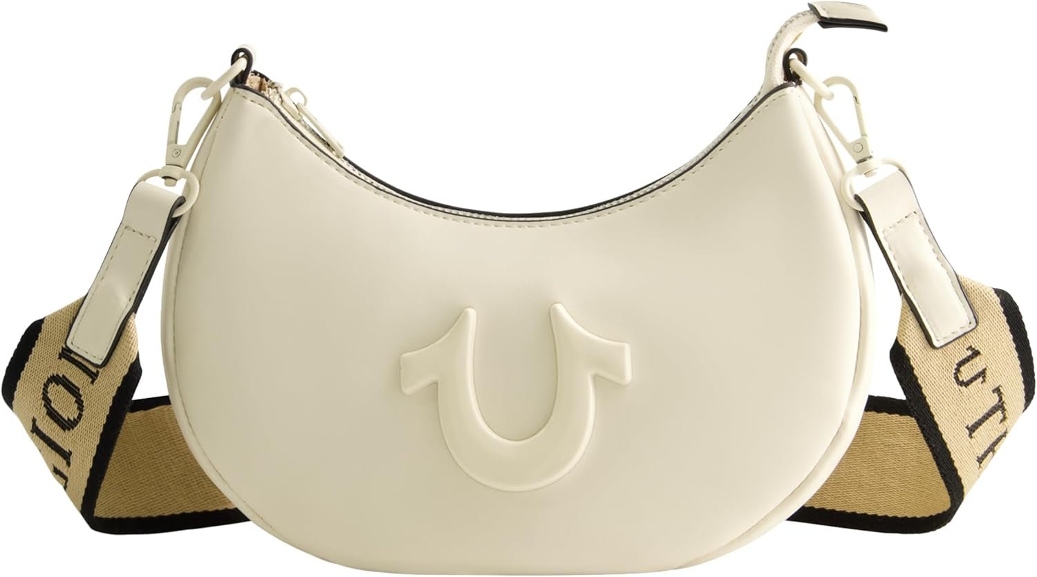 True Religion schoudertas voor dames, Crescent Hobo-handtas met verstelbare afneembare riem en hoefijzerlogo Damestassen Naty Shop Ivoor