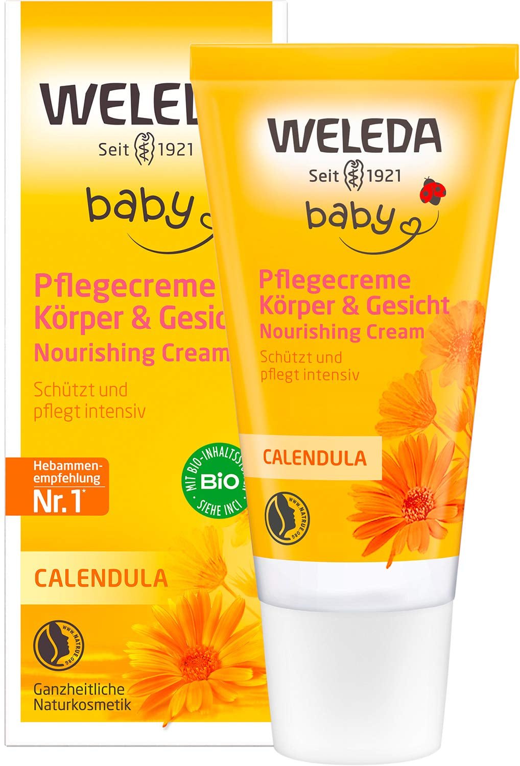 WELEDA Biologische Baby Calendula Verzorgingscrème Lichaam & Gezicht 30ml - Gezichtscrème / huidcrème voor natuurlijke cosmetica met sesamolie en lanoline voor de verzorging van de droge huid. Hydraterende verzorgingscrème voor baby's en kinderen Kinderen - Bad- en huidverzorging Naty Shop 30 Ml