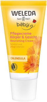 WELEDA Biologische Baby Calendula Verzorgingscrème Lichaam & Gezicht 30ml - Gezichtscrème / huidcrème voor natuurlijke cosmetica met sesamolie en lanoline voor de verzorging van de droge huid. Hydraterende verzorgingscrème voor baby's en kinderen Kinderen - Bad- en huidverzorging Naty Shop