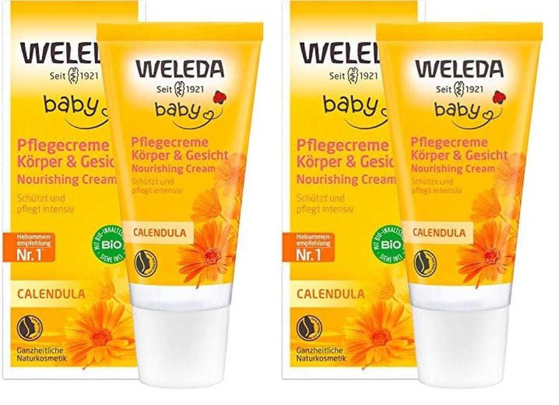 WELEDA Biologische Baby Calendula Verzorgingscrème Lichaam & Gezicht 30ml - Gezichtscrème / huidcrème voor natuurlijke cosmetica met sesamolie en lanoline voor de verzorging van de droge huid. Hydraterende verzorgingscrème voor baby's en kinderen Kinderen - Bad- en huidverzorging Naty Shop Standaardtitel