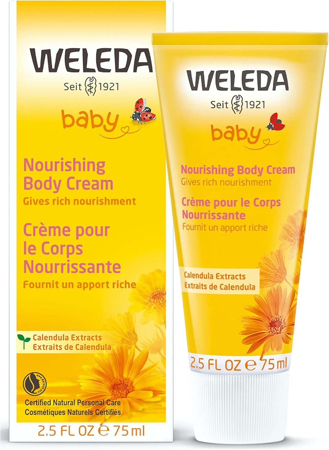 WELEDA Biologische Baby Calendula Verzorgingscrème Lichaam & Gezicht 75ml - Gezichtscrème / huidcrème voor natuurlijke cosmetica met sesamolie en lanoline voor de verzorging van de droge huid. Hydraterende verzorgingscrème voor baby's en kinderen Kinderen - Bad- en huidverzorging Naty Shop