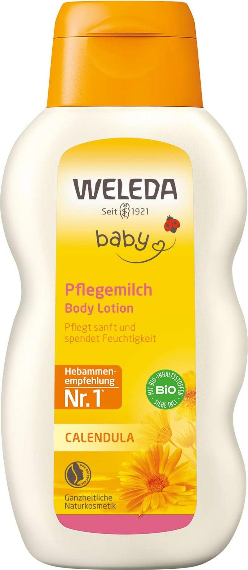 WELEDA Organic Baby Calendula Care Milk - Natuurlijke cosmetische bodylotion met amandelolie en bijenwas voor de verzorging en reiniging van de droge babyhuid. Fijne huidverzorgingslotion voor baby's en kinderen (1x 200ml) Kinderen - Bad- en huidverzorging Naty Shop Standaard titel