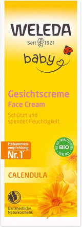 WELEDA Organic Baby Calendula Gezichtscrème - Natuurlijke cosmetische vochtinbrengende crème met amandelolie en bijenwas voor de verzorging van de droge huid. Natuurlijke gezichtsverzorgingscrème voor baby's en kinderen (1x 50ml) Kinderen - Bad- en huidverzorging Naty Shop