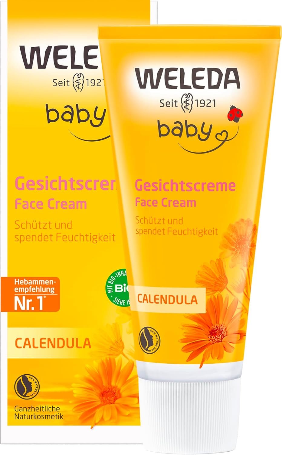 WELEDA Organic Baby Calendula Gezichtscrème - Natuurlijke cosmetische vochtinbrengende crème met amandelolie en bijenwas voor de verzorging van de droge huid. Natuurlijke gezichtsverzorgingscrème voor baby's en kinderen (1x 50ml) Kinderen - Bad- en huidverzorging Naty Shop Gezichtscrème 50 Ml (1 pakje)