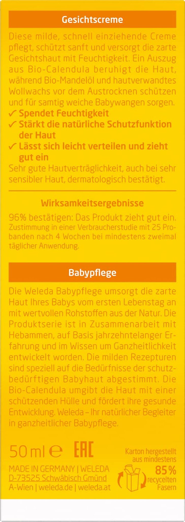WELEDA Organic Baby Calendula Gezichtscrème - Natuurlijke cosmetische vochtinbrengende crème met amandelolie en bijenwas voor de verzorging van de droge huid. Natuurlijke gezichtsverzorgingscrème voor baby's en kinderen (1x 50ml) Kinderen - Bad- en huidverzorging Naty Shop