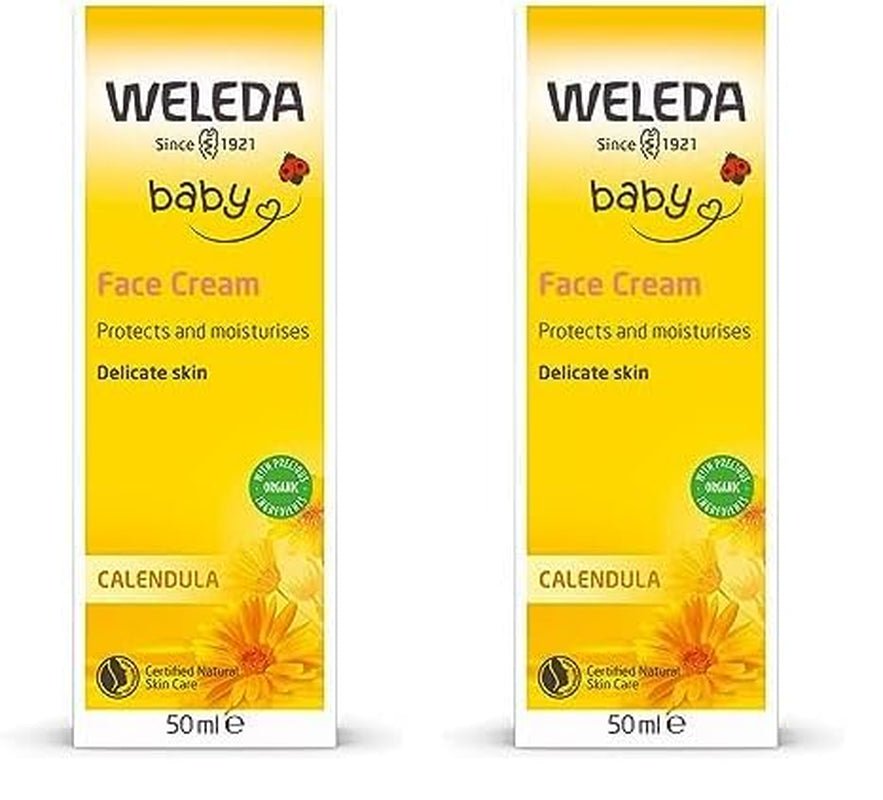 WELEDA Organic Baby Calendula Gezichtscrème - Natuurlijke cosmetische vochtinbrengende crème met amandelolie en bijenwas voor de verzorging van de droge huid. Natuurlijke gezichtsverzorgingscrème voor baby's en kinderen (1x 50ml) Kinderen - Bad- en huidverzorging Naty Shop Gezichtscrème 50 Ml (pak van 2)