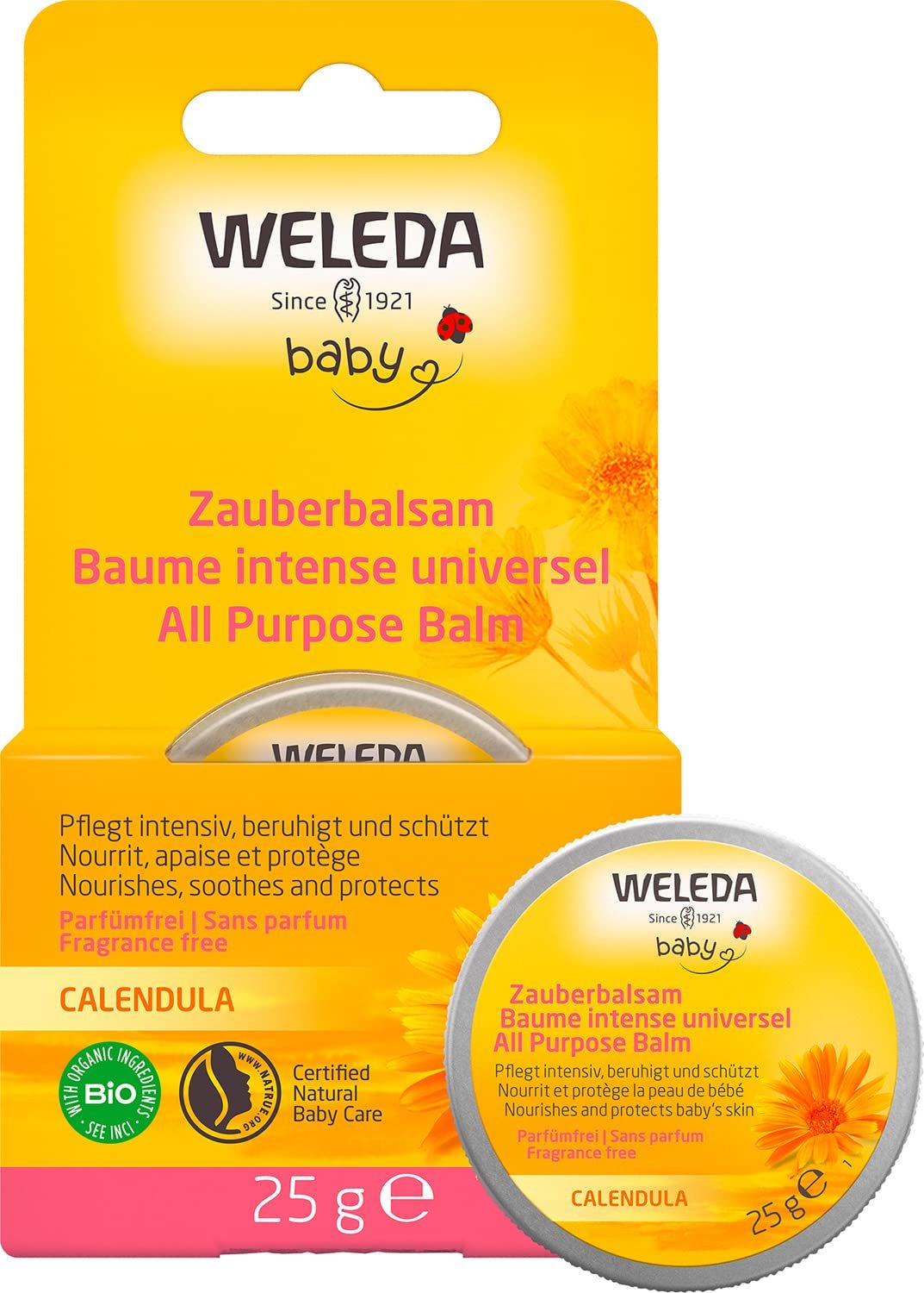 WELEDA Organic Baby Calendula Magic Balm - Universele balsem van natuurlijke cosmetica voor gezicht en lichaam om de droge huid en lippen te verzorgen en te kalmeren. Universele rijke balsem voor baby's en kinderen (1x 25g) Kinderen - Bad- en huidverzorging Naty Shop Standaard titel