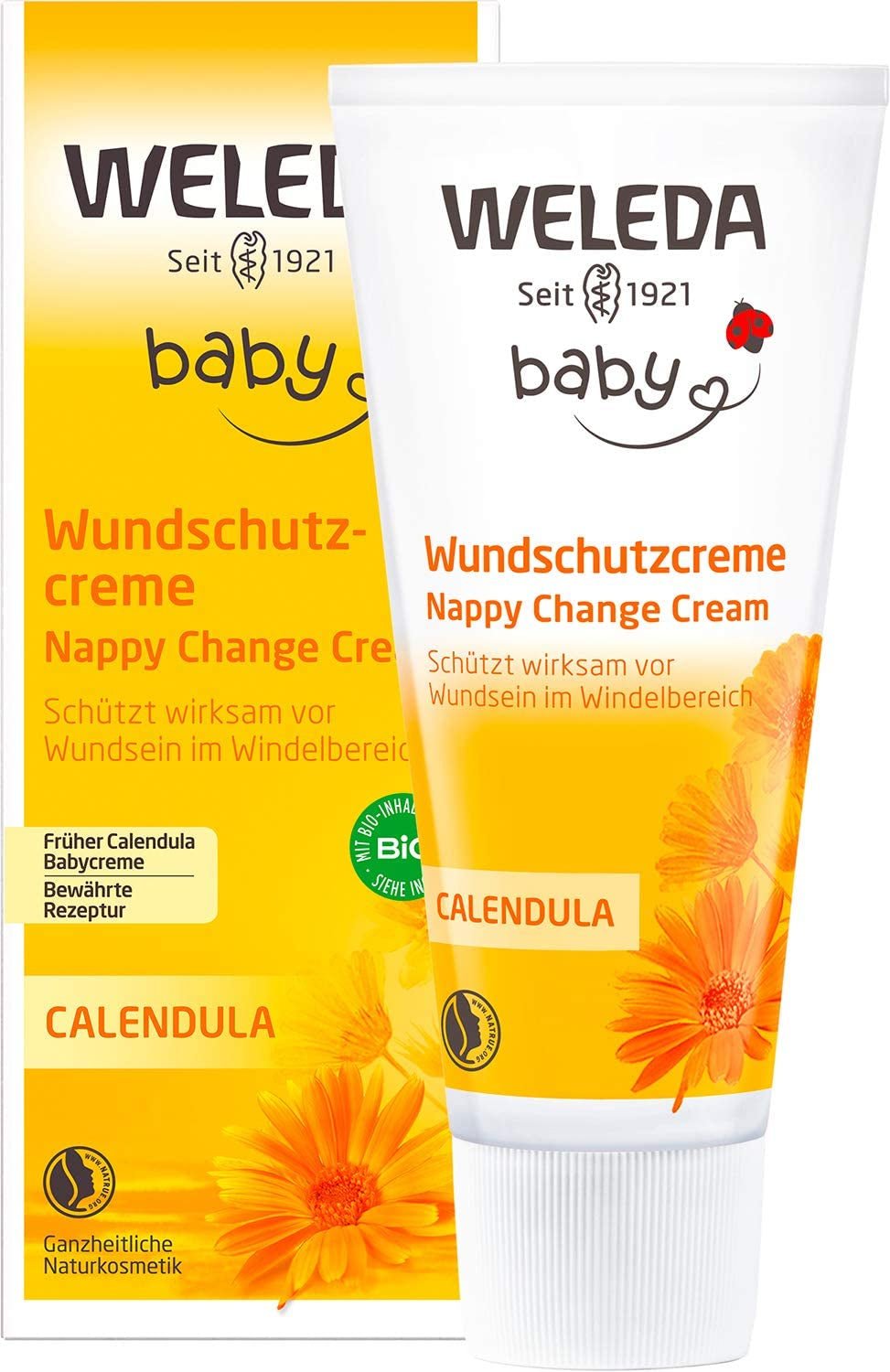 WELEDA Organic Baby Calendula Wondbeschermingscrème 75 ml - Natuurlijke cosmetische wondzalf / babycrème voor de bescherming van de gevoelige huid van de baby in het luiergebied. Helpt bij roodheid, geïrriteerde huid en pijn Kinderen - Bad- en Huidverzorging Naty Shop Wondbeschermingscrème 75 Ml