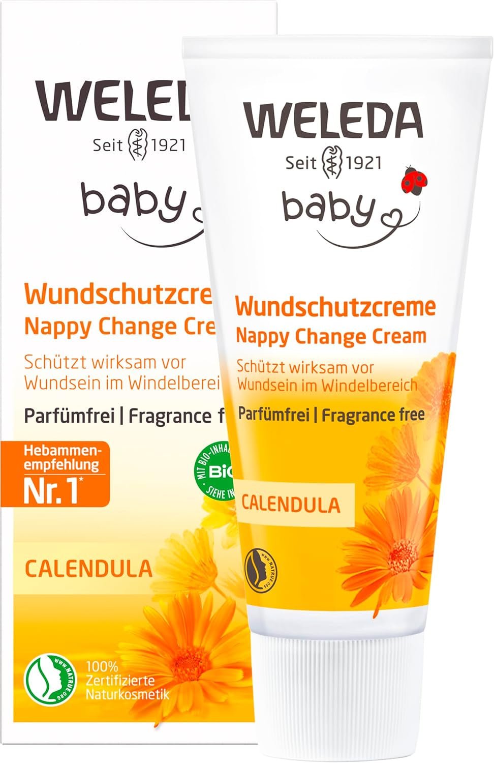 WELEDA Organic Baby Calendula Wondbeschermingscrème 75 ml - Natuurlijke cosmetische wondzalf / babycrème voor de bescherming van de gevoelige huid van de baby in het luiergebied. Helpt bij roodheid, geïrriteerde huid en pijn Kinderen - Bad- en huidverzorging Naty Shop Wondbeschermingscrème 75ml zonder geur