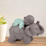 Zen'Light Beeld Boeddha Bonze Slapend op Olifant - Zen-sfeer in je heilige ruimte - prachtig veelbelovend figuur -H 9,5 cm, Bruin & Groen Beeldjes en sculpturen Naty Shop