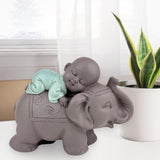 Zen'Light Beeld Boeddha Bonze Slapend op Olifant - Zen-sfeer in je heilige ruimte - prachtig veelbelovend figuur -H 9,5 cm, Bruin & Groen Beeldjes en sculpturen Naty Shop