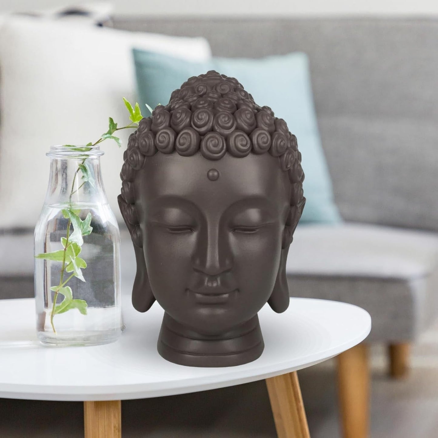 Zen'Light - Beeldje met Boeddha hoofd - Decoratie voor Zen, meditatie en feng shui - Cadeau voor een ontspannende en spirituele sfeer - Boeddha beeldje - Hoogte: 20 cm - Kleur: groen/bruin Beeldjes en sculpturen Naty Shop