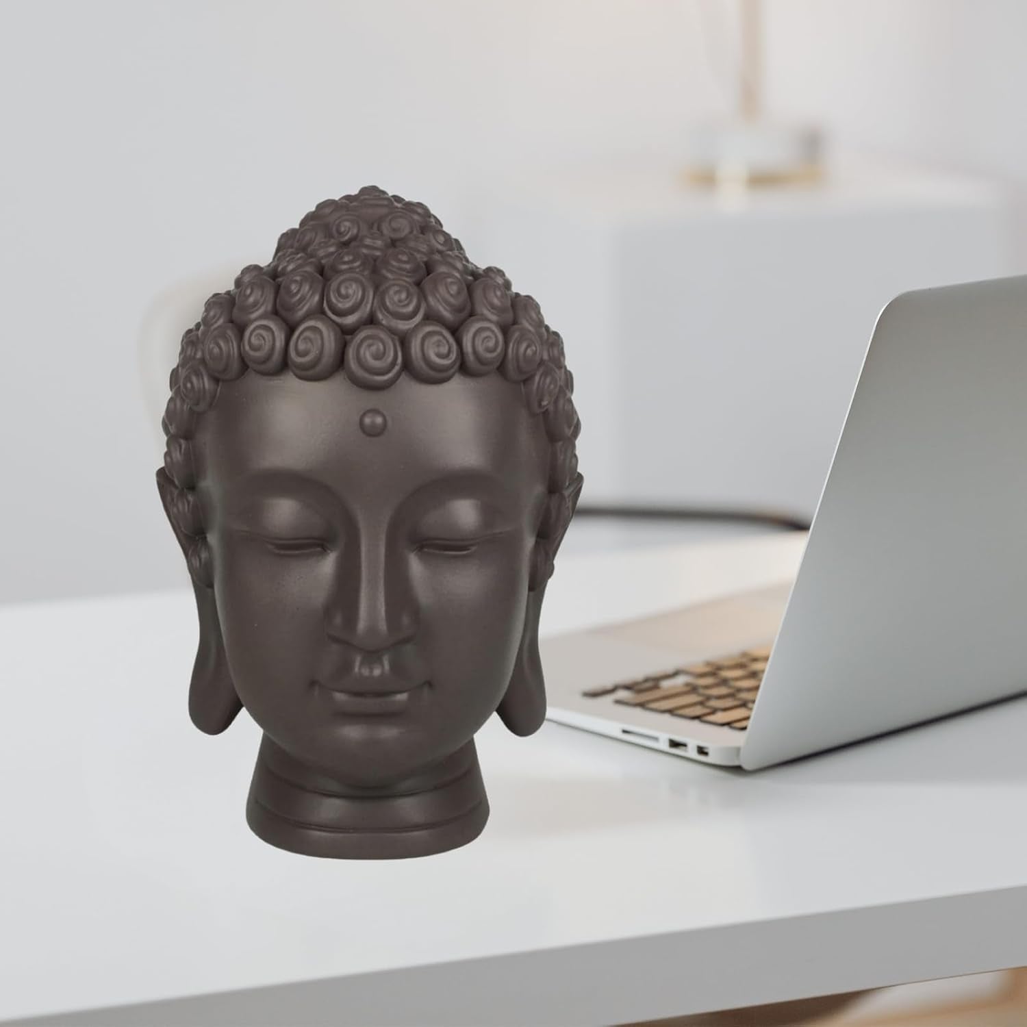 Zen'Light - Beeldje met Boeddha hoofd - Decoratie voor Zen, meditatie en feng shui - Cadeau voor een ontspannende en spirituele sfeer - Boeddha beeldje - Hoogte: 20 cm - Kleur: groen/bruin Beeldjes en sculpturen Naty Shop